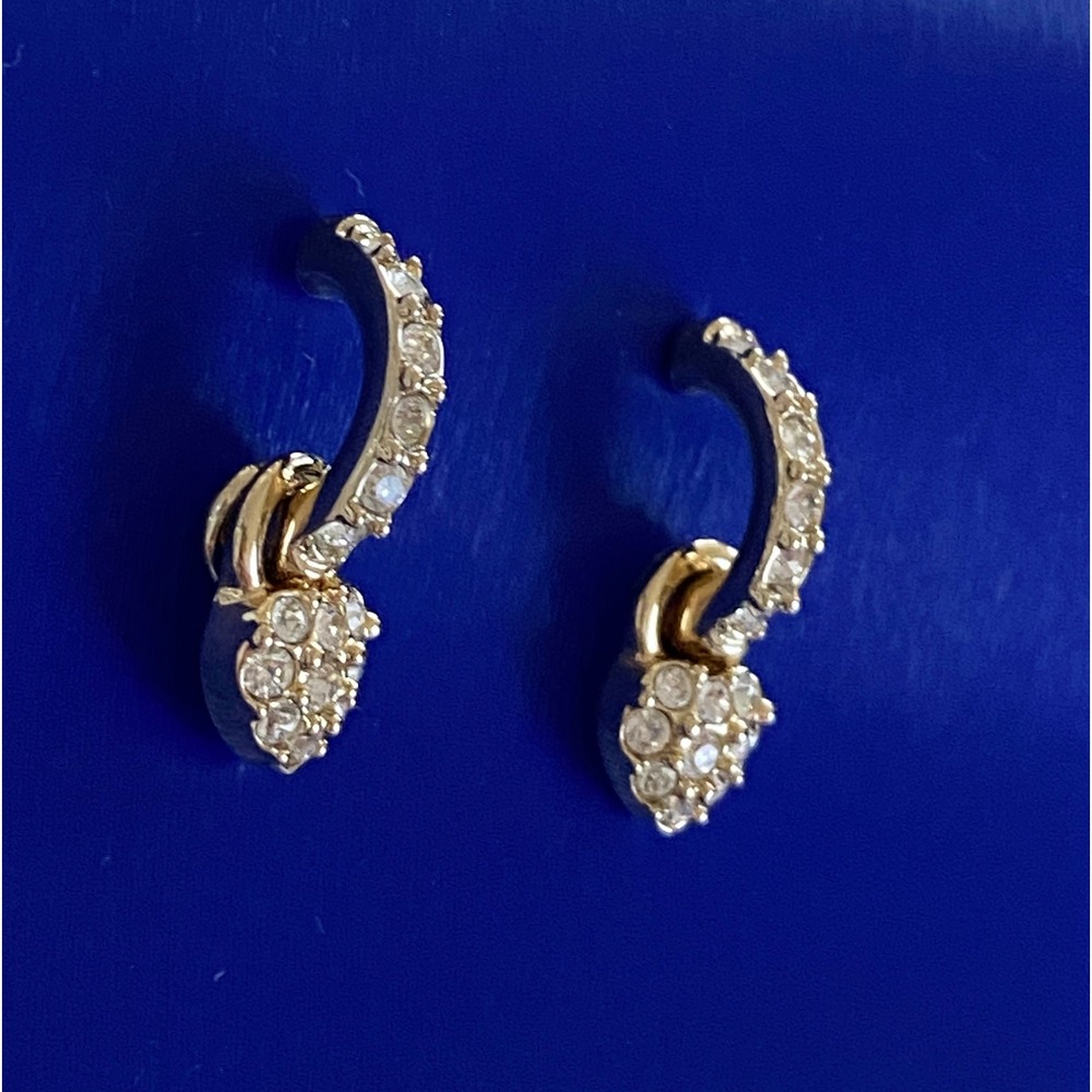 Swarovski Gold Heart Drop Earrings Crystal Pave Huggie Hoop Dangle - Picture 2 of 14